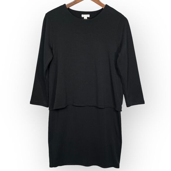 J.Jill PureJill‎ Luxe Tencel Dress Women Size PS Black Modest Asymmetric - Picture 1 of 12